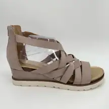 Maurices Sandals Womens 12 M CHENAY Strappy Beige Wedge Heels Back zip