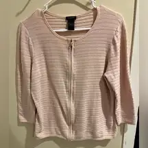 Ann Taylor  Size Large Pink Tight Knit Full Zip 3/4 Sleeve Cardigan