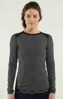 Lululemon Base Runner Long Sleeve Parallel Stripe Black White/Black Striped Top