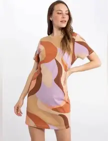 Sanctuary Reveal T-shirt Dress Cityscape Back Cut Out Cap Sleeve XL Organic