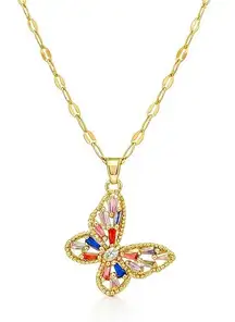 Women Zirconia Butterfly Stainless Steel Necklace
