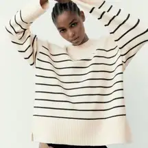 Zara Striped Cream and Black Women's Sweater