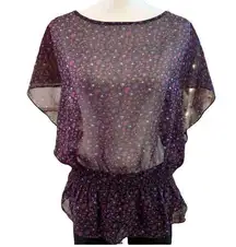 WOMEN’S 𝅺American Eagle Y2K purple floral sheer peplum top