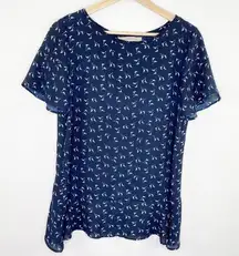 Loft  Navy Blue Ruffled Crossover Back Short Sleeve Top Women's Size X-Small XS