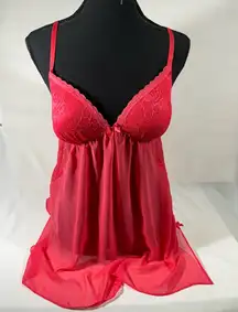 Apt. 9 Intimates Babydoll Chemise Lace & Bow Accents M Bright Coral Color NEW