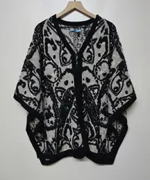 Alice + Olivia Knit Jacquard Poncho Wrap Cape Black Gold Metallic Sample Sz S