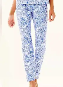 NWT Lilly Pulitzer Kelly Skinny Ankle Pant in Costal Blue Fancy Feet Sz 0 $148