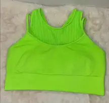 Sofia Vergara Layered Seamless Rib Sports Bra Neon Green Women’s L Large 12-14