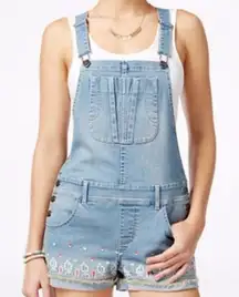 American Rag Light Wash Embroidered Red Blue White Shortall Overalls