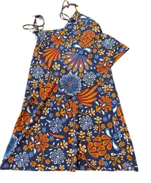 Sigrid Olsen Navy Orange Floral Skirt Set Small S Tassel Tie Strappy Coastal