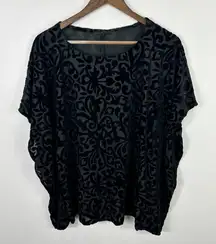 Velvet Flocked Batwing Top Women Oversized Black Burnout Boho Goth One Size‎