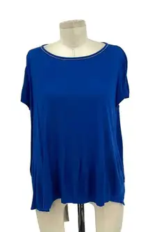 St. John Cobalt Blue Rhinestone Neck Short Sleeve‎ T-Shirt Size Small