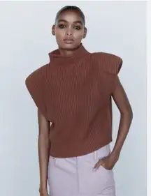 NWT Zara Knit Rust Colored Vest with Shoulder Pads