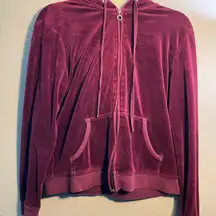 New York & Company Red Velvet Velour Hoodie Sweatshirt Silk Top SZ M Designer