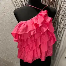 🍒DO+BE PINK ASYMMETRICAL RUFFLE TANK SIZE MEDIUM🍒