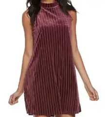Mudd Velvet Swing Dress Y2K Mod Mock Neck Sleeveless Striped Juniors XL