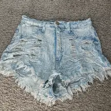 Acid wash frayed hem shorts