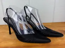 Richard Tyler Black Ruched Satin Pointed Toe Stiletto Heels Rhinestone Slingback