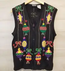 {S} Christmas Ornaments Sweater Vest Beaded Embroidered Holiday Season