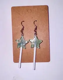 Handmade Blue star lollipop wand  earrings