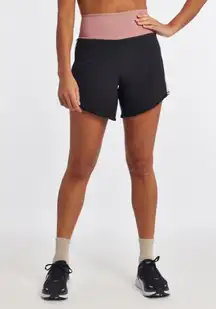 Oiselle High Rise Roga Shorts 6” | Black/Pink/white | size large