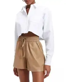 Good American Crop Stretch Cotton Button-up Shirt Cloud White Large