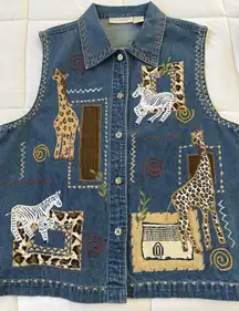 Vintage ‘90s Dressbarn Wild Animals Denim Collared Button Down Vest
