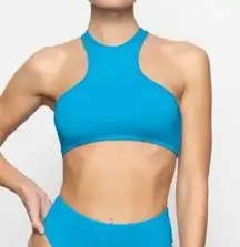 NWT  recycled swim high neck racerback bikini top turquoise blue xs