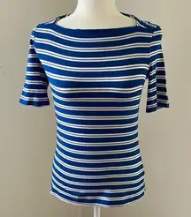 Talbots Royal Blue/White Striped Short Sleeved Shirt sz P S/M