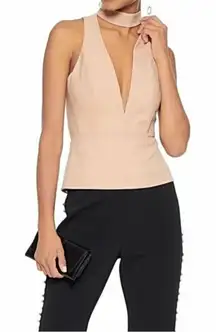 MICHELLE MASON Top 0 Peach Crepe Peplum Sleeveless Halter Back Zipper Blouse