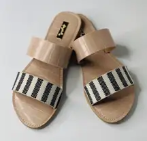 Women Qupid Double Band  Stripped Slip On Black Nude Flat NEW Sandals Size 10
