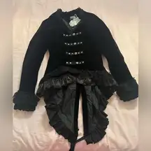 Black Velvet Victorian Jacket with Ruffle Details