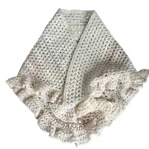 Handmade Beige Tan Cream Crochet Knit Shawl Wrap With Ruffled Edges Soft NEW