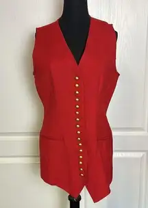 VTG RED WOOL GOLD BUTTON VEST