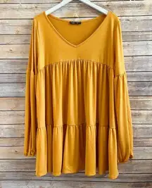 Shop Basic USA Dress Women’s Size XL Gold Mini Long Sleeve V-Neck NWOT