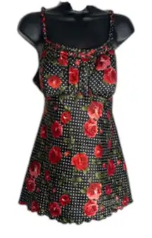 BCX Vintage Y2K Rose Dot Floral Babydoll Blouse Size Medium