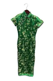 Traditional Chinese Qipao dress emerald green and gold-Size S