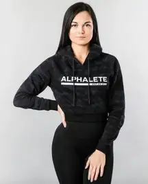 Alphalete limited release women’s cropped fleece black camo OG hoodie size small