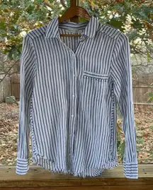 Melissa Nepton Women's Blue And White Striped Linen Blend Top Size XS
