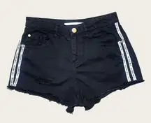 Y2K Unicorn Smile Cheeky Black Cut Off Jean Shorts