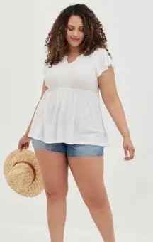 Torrid babydoll notched neck flutter sleeve flowy white 4x top