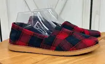 Toms Tartan Plaid Flannel Alpargata Slip On Flats Shoes Red Blue 9
