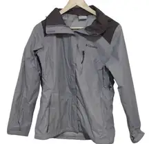 Columbia Womens  Puddletown Hooded Omni-Tech Waterproof Rain Jacket Gray Size S