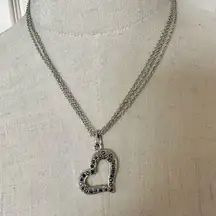 Cookie Lee Silver tone open heart marcasite multi strand pendant necklace
