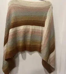 Mia & Tess Striped Multi Color Sweater Poncho Loose Comfy - One Size