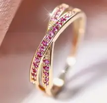 Crossed Band Pink Ring, Size 8