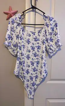 Blue and White Floral Bodysuit