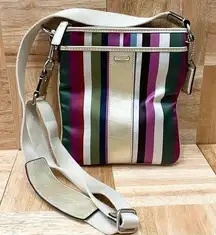 Coach  “Legacy” Satin Stripe Multicolored Swing Bag Crossbody Bag EUC