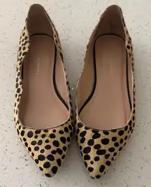 Loeffler Randall Milla Pointe Toe Cheetah Tan and Black Flats, Size 7.5