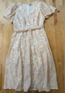 Hale Bob Mavis Embroidered Eyelet Cream Floral Midi Dress